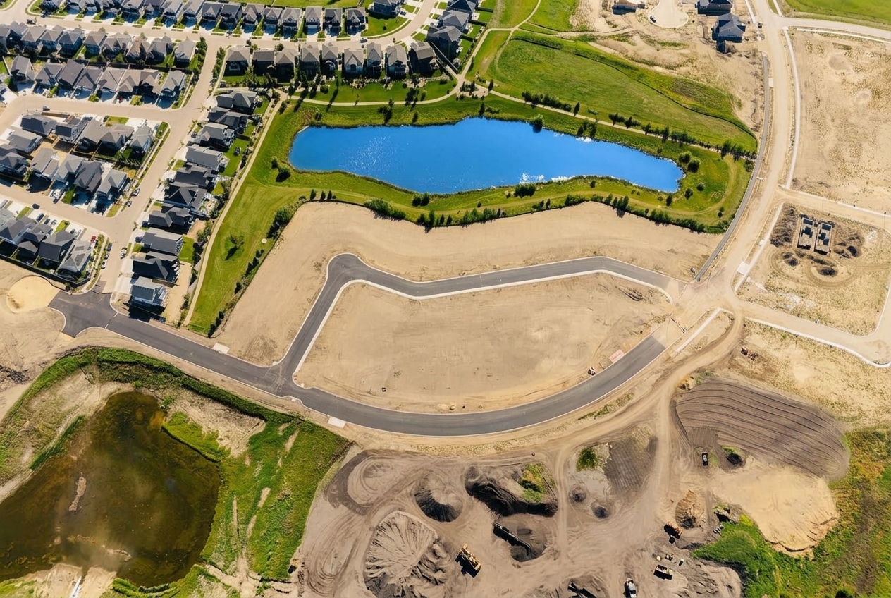 Pond & streets, aerial