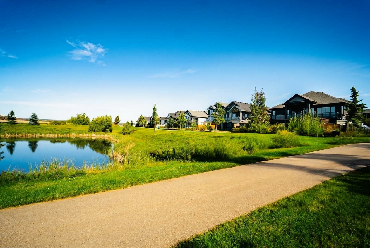 Pondside homes & pathway