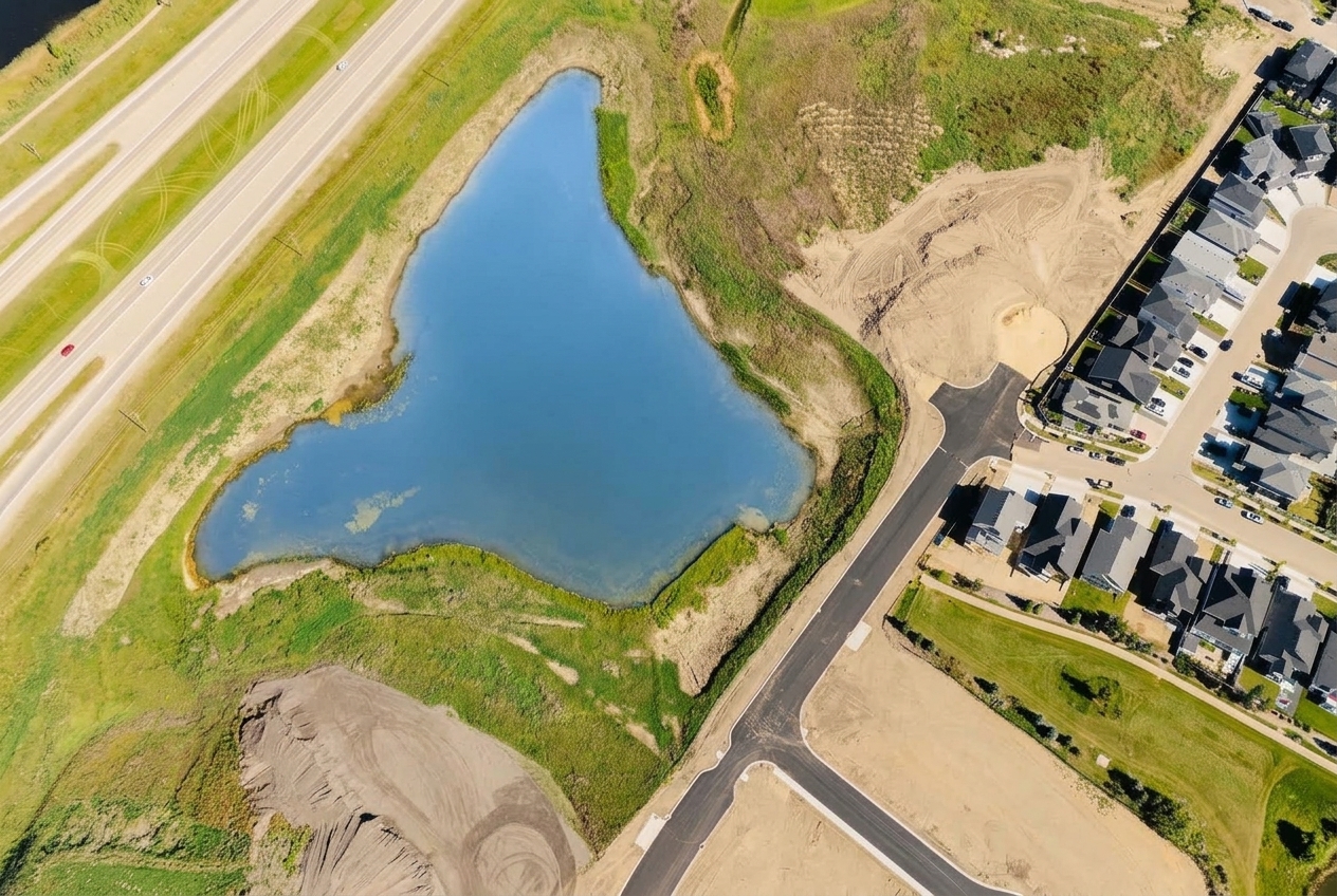 Stormwater pond from above